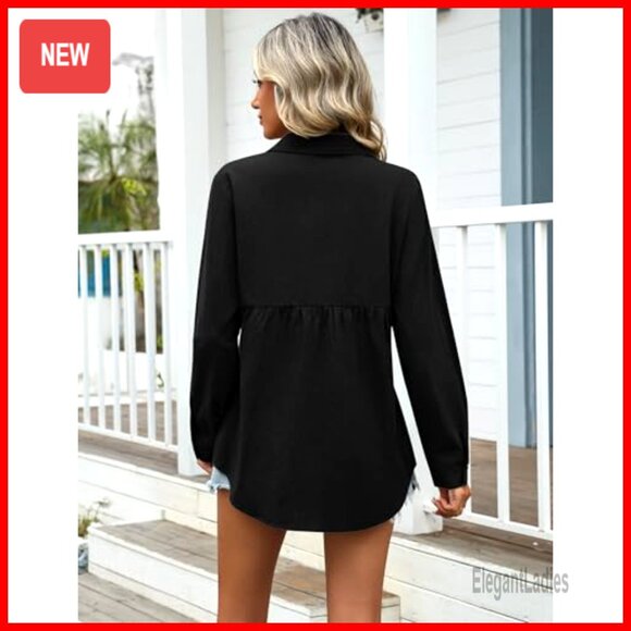 Loose Fit Cotton Linen Button Down Shirt Long Sleeve V Neck Blouse S-3XL - Picture 4 of 7